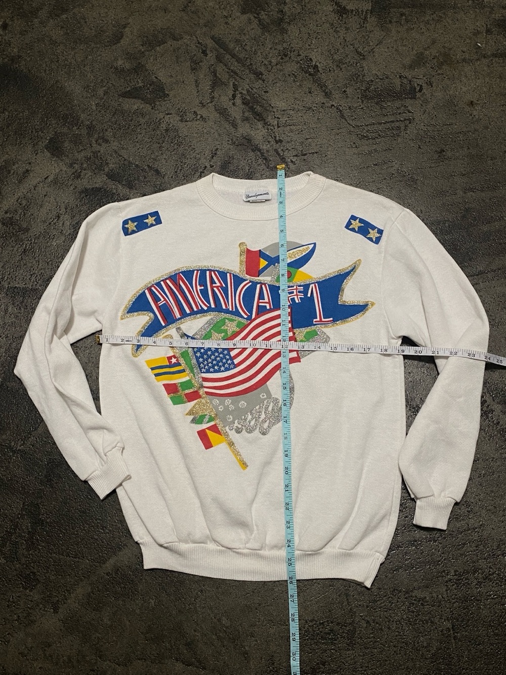 White Crewneck Sweater with 'America #1' Graphic